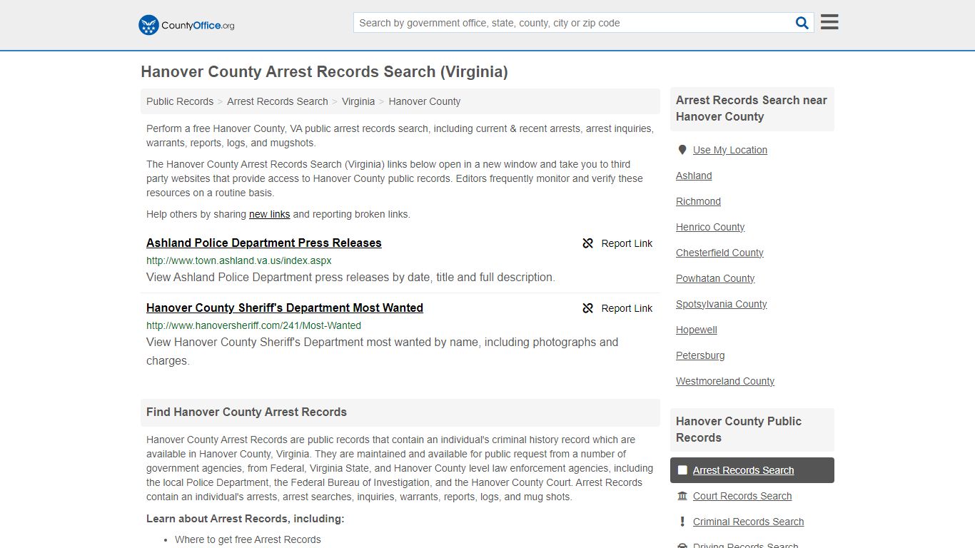 Arrest Records Search - Hanover County, VA (Arrests & Mugshots)